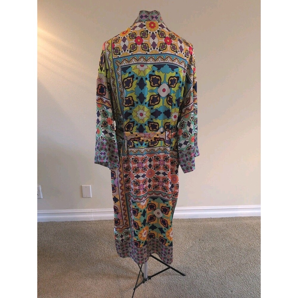 Zara Kimono Robe XS Wild Print Patchwork Midi Open Front with Tie Satin Lining - Picture 2 of 16